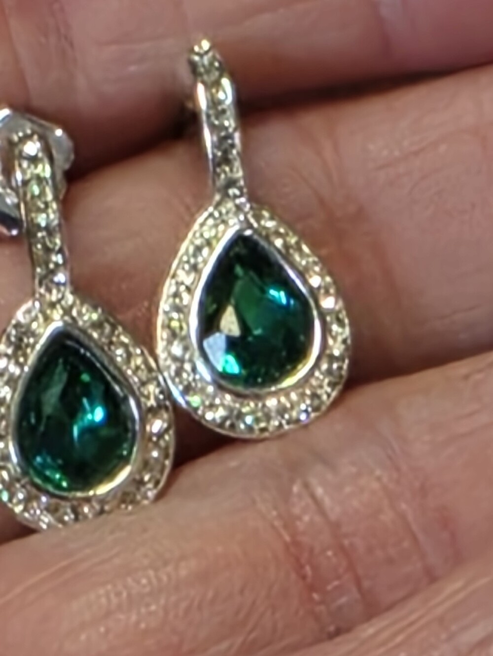 Emerald Teardrop Crystal Halo Drop Earrings, Women Jewelry, Elegant Night - Picture 7 of 8